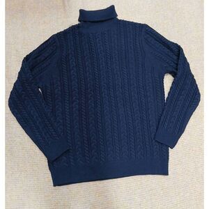 Piombo mens xxl cable knit wool blend navy blue sweater turtleneck